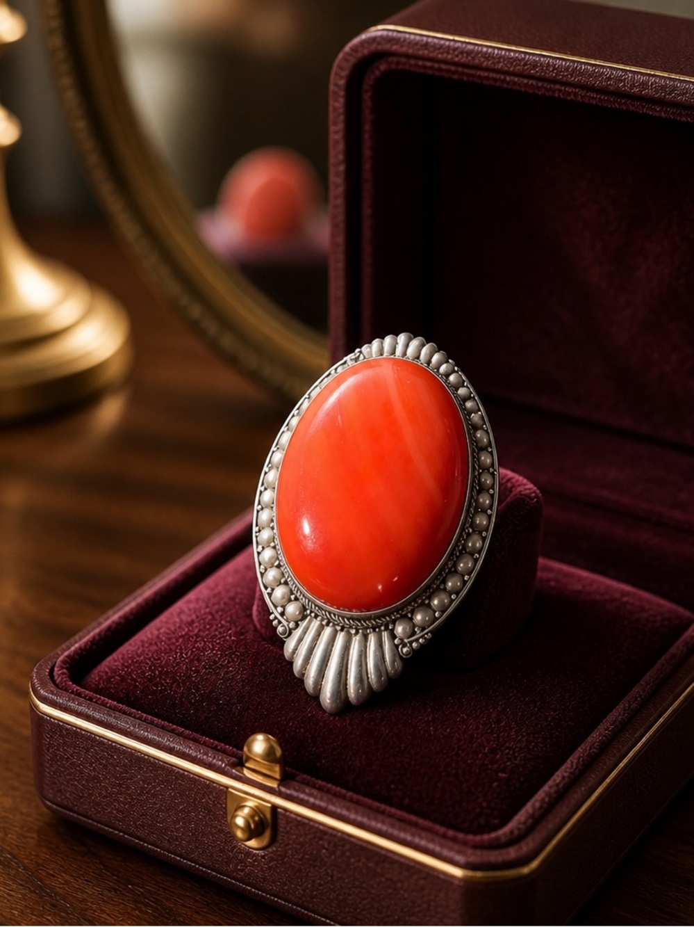 Antique Victorian Carnelian Cabochon 925 Silver Brooch
